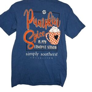 Simply Southern Women Small Blue Pumpkin Spice T Shirt‎ Fall Cotton novelty